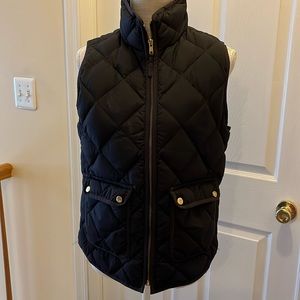 J. Crew Quilted Down Vest, Black, Size S.